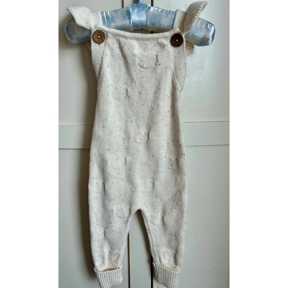 Jamie Kay 0-3M Knit Heart Romper Cream Baby Overalls